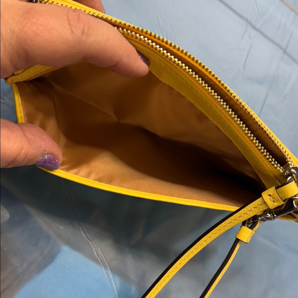 Coach Vibrant Yellow Leather Wristlet with coach gift box - Picture 3 of 6